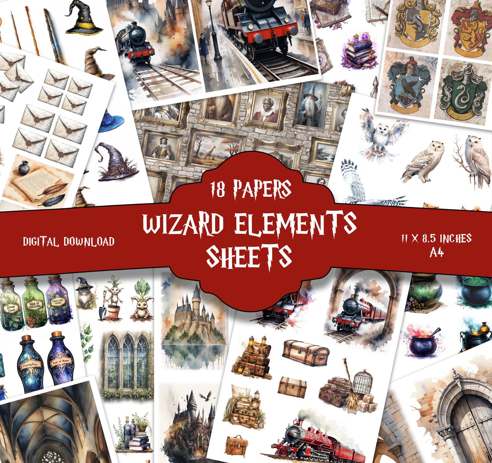 Wizard Elements Junk Journal Kit: 200+ Magic Elements, (digital ...