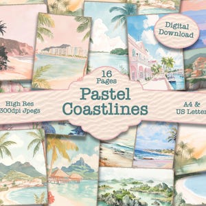 Pastel Coastlines Journal Kit: Printable Travel Scrapbook Pages (Digital Download) Junk Journal Scrapbook Kit Craft Crafting