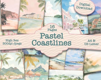 Pastel Coastlines Journal Kit: Printable Travel Scrapbook Pages (Digital Download) Junk Journal Scrapbook Kit Craft Crafting