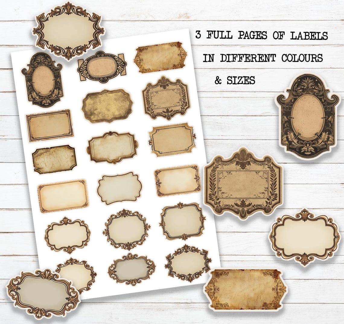 50 Vintage Blank Decorative Labels: Printable Scrapbook Ephemera ...