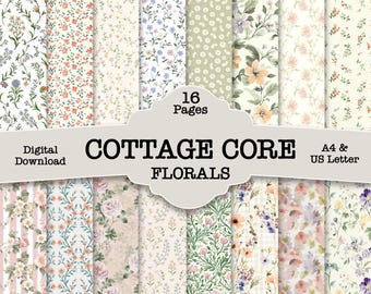 Cottage Core Wallpaper Papers: Junk Journal and Scrapbook designs (Digital Download) Scrapbooking Kit Craft Crafting, Ditsy Floral style