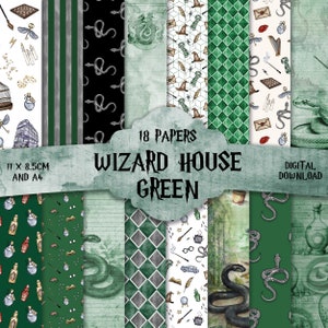 Set von 18 - Zaubererhaus grün, Papier mit Muster, Papier mit Muster, magisch, magisch, magisch, magisch, magisch, hexen Papier