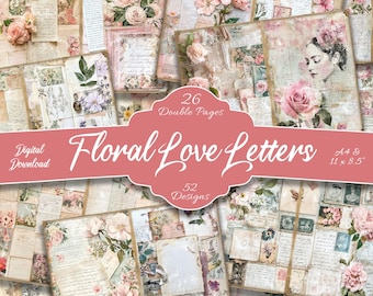 Floral Love Letter Journal Pages: Shabby Chic Ephemera (Digital Download) Junk Journal Scrapbook Kit Craft Crafting