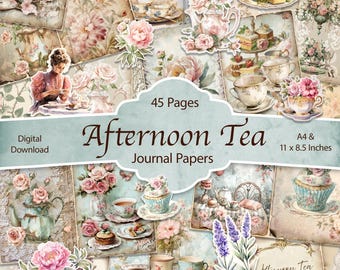 Afternoon Tea Digital Paper Pack: Vintage Floral Junk Journal (Digital Download) Junk Journal Scrapbook Kit Craft Crafting