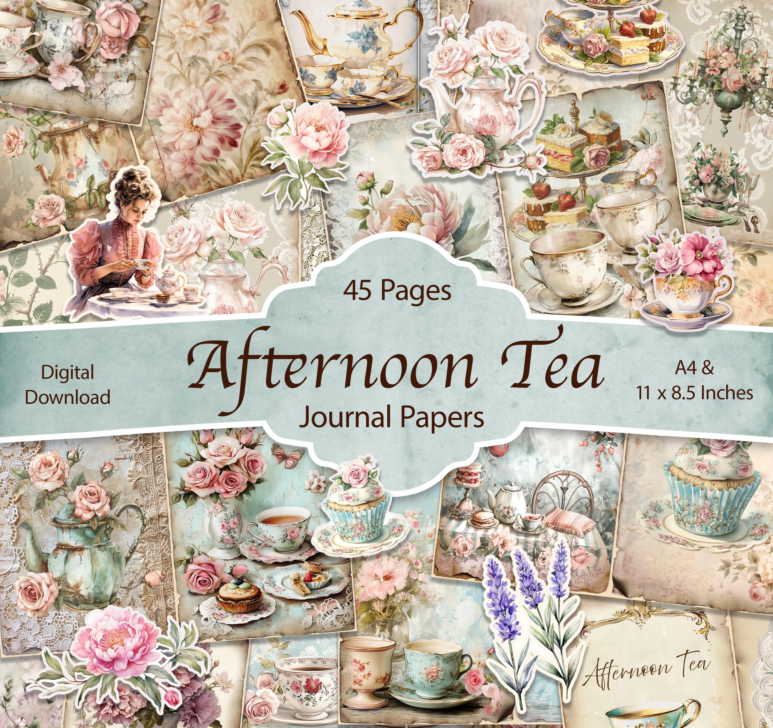 Afternoon Tea Digital Paper Pack: Vintage Floral Junk Journal (digital ...