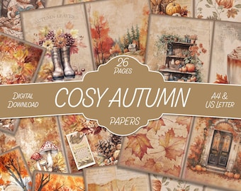 Cosy Autumn Fall Journal Pack - 26 Pages: Seasonal Craft (Digital Download) Junk Journal Scrapbook Kit for Crafting Seasonal Leaves