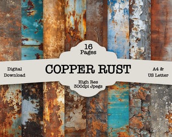 Distressed Copper Rusty Textures Journal Pages: Printable Scrapbook Paper (Digital Download) Junk Journal Kit