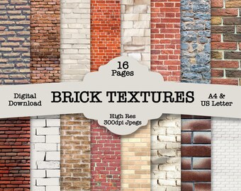 Brick Walls Textures Journal Pages: Distressed Printable Scrapbook Paper (Set of 16) (Digital Download) Junk Journal Kit Craft
