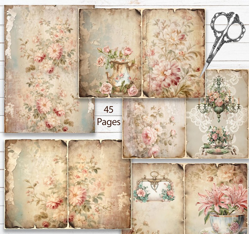 Afternoon Tea Digital Paper Pack: Vintage Floral Junk Journal (digital ...