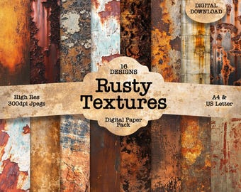 Distressed Rusty Textures Journal Pages: Printable Scrapbook Paper (Digital Download) Junk Journal Kit