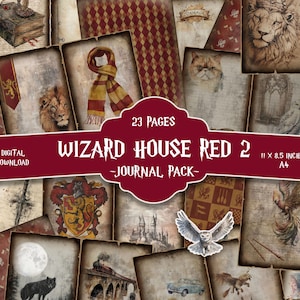 Wizard House Junk Journal Kit: Red Theme Journal and Scrapbook Papers (Digital Download) Witch, Magical, Craft, Kit, Wizarding