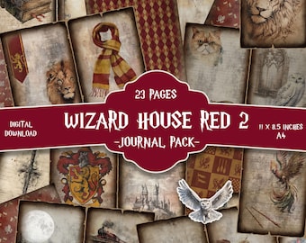 Wizard House Junk Journal Kit: Red Theme Journal and Scrapbook Papers (Digital Download) Witch, Magical, Craft, Kit, Wizarding