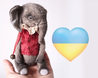 Artist teddy elephant toy artist teddy bear toy christmas teddy toy vintage elephant ooak toy stuffed plush elephant toy stuffed animal toy
