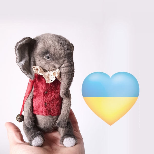 Stand with Ukrain Artist teddy elephant toy artist teddy bear toy christmas teddy toy vintage elephant ooak toy stuffed plush elephant toy