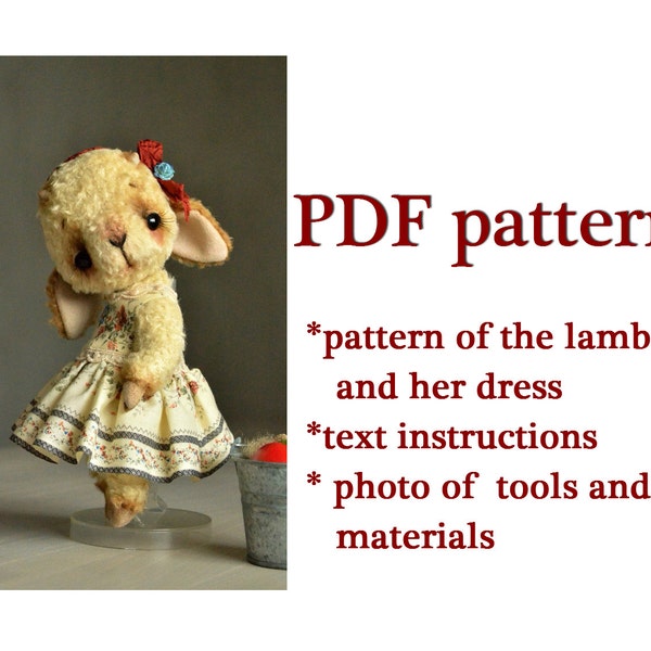 pdf sewing pattern download lamb teddy toy artist teddy bear stuffed animal toy collectible teddy sheep toy stuffed toy pattern