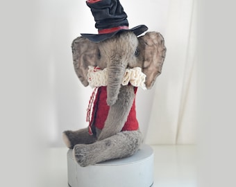 Artist teddy elephant toy artist teddy bear toy christmas teddy toy vintage elephant ooak toy stuffed plush elephant toy stuffed animal toy