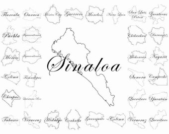 Sinaloa Map, Mexico, Vector Design (Digital Download)