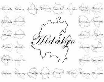 Hidalgo Mexico Map (svg, png, eps, pdf) Print File (Digital Download)