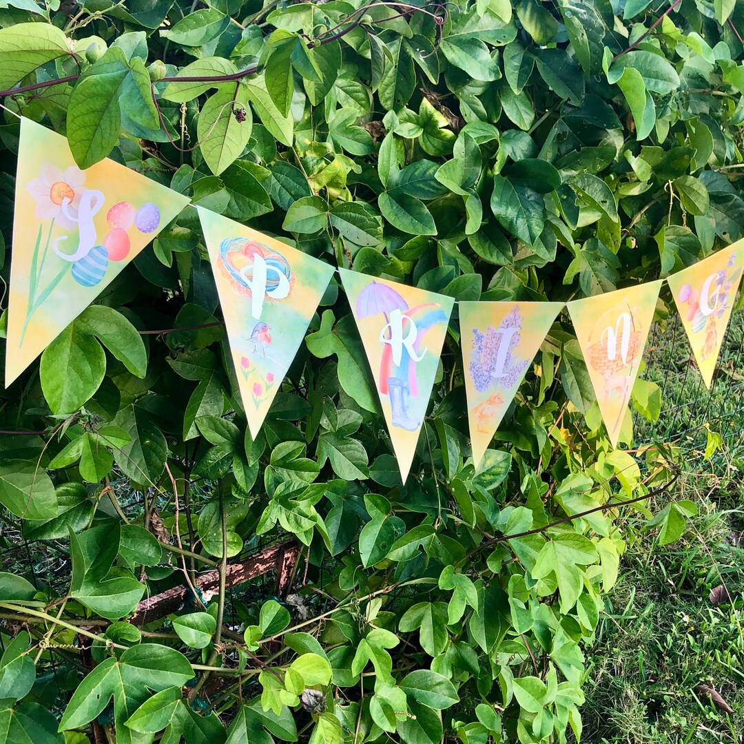 Watercolor Spring Bunting, Seasonal Garland, Spring Equinox, Easter ...