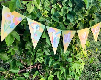 Watercolor Spring Bunting, Seasonal Garland, Spring Equinox, Easter, Ostara
