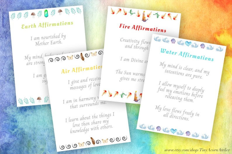Earth, Air, Fire, Water Collection, Journaling Pages, Coloring Pages, Affirmations, Four Elements Posters image 2