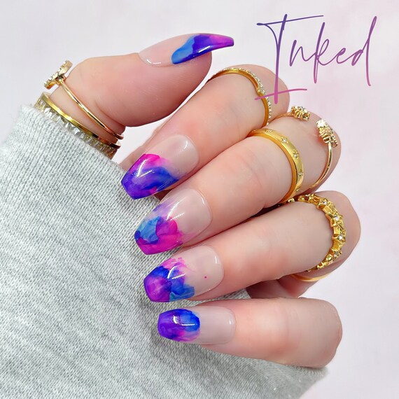 Inked Made to Order Purple Pink Blue Marble Ink Nail Art - Etsy Inked Made to Order Purple Pink Blue Marble Ink Nail Art - Etsy