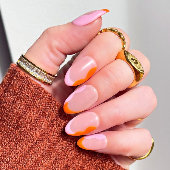 Cara Cara Made to Order Orange Pink Swirl Nail Art Hand - Etsy Cara Cara Made to Order Orange Pink Swirl Nail Art Hand - Etsy