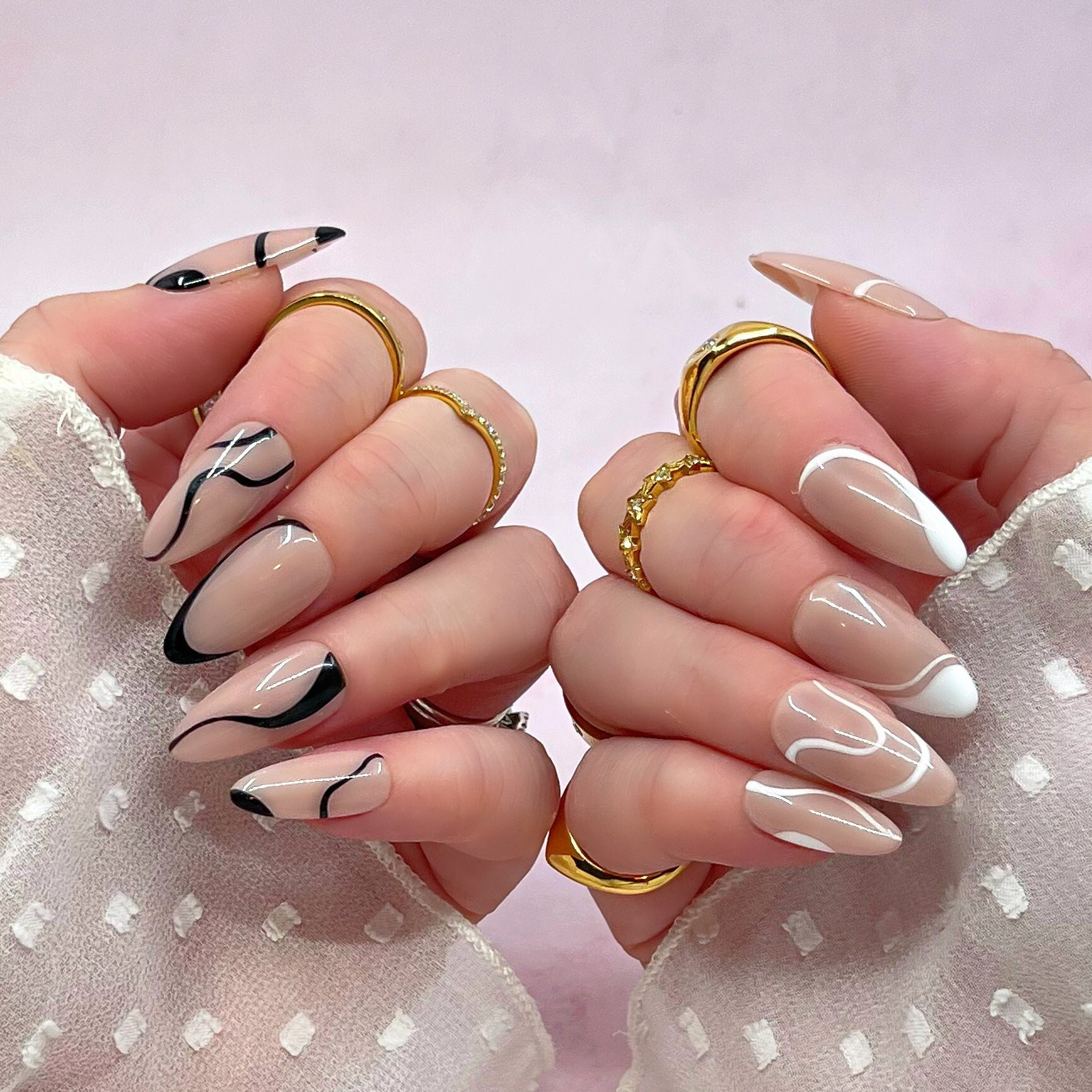 Two Tone Black White Swirl Nail Art Hand Made Press on - Etsy Two Tone Black White Swirl Nail Art Hand Made Press on - Etsy