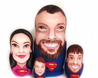 SUPERHERO portrait personalised nesting doll, matryoshka  caricature