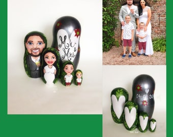 Mr & Mrs Cartoon style custom made personalised nesting doll, matryoshka