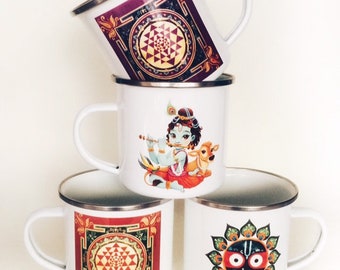 Jagannath Krishna Sri Yantra Tin cup mug traveller