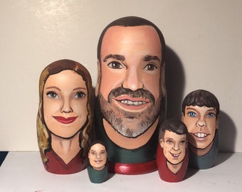 Family cartoon portrait nesting doll from photo