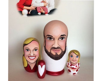 Family portrait nesting doll from photo cartoon caricature