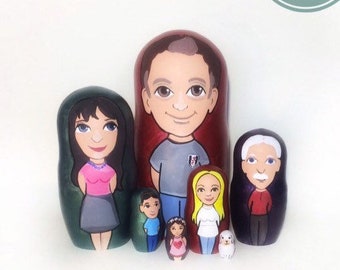 FAMILY Cartoon style custom made personalised nesting doll, matryoshka