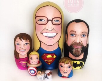 SUPERHERO portrait nesting doll, matryoshka