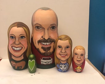 Family portrait nesting doll from photo caricature