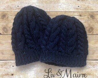 Custom Cable Knit Hat - Navy - Adult or Child - Ready to Ship