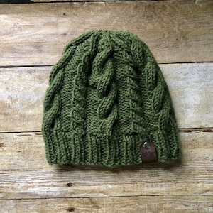 Custom Cable Knit Hat - Olive - Ready to Ship
