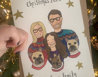 Christmas Card (hand illustrated, bespoke, first Christmas, Christmas present, Christmas gift, Christmas painting, Christmas surprise)