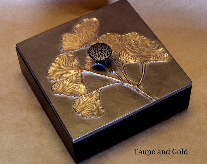Featured listing image: Gingko Leaf Decorative bamboo Box with handmade lid.