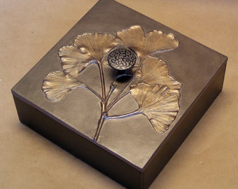 Gingko Leaf Decorative bamboo Box with handmade lid.