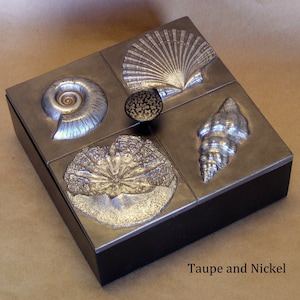 Beach Winter small decorative bamboo box with shells on handmade lid.