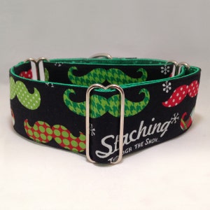 2 inch Martingale Collar, Fun Colorful Mustaches Holiday Seasonal Martingale Collar, Greyhound Dog Martingale Collar