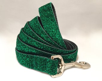 1 inch width & 5-foot long Dog Leash with Metallic Green Glitter Ribbon