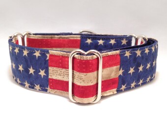 1.5 inch Martingale Collar, USA Flag "America The Beautiful" Patriotic Fourth of July Martingale Collar, Greyhound Dog Martingale Collar