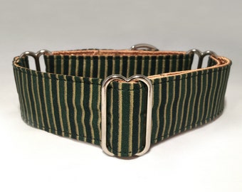 1.5 inch or 2 inch Martingale Collar, Greens with Gold Stripes Holiday Seasonal Martingale Collar, Greyhound Dog Martingale Collar