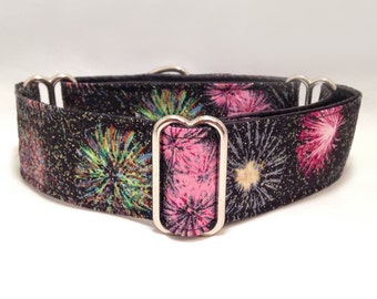 1.5 inch Martingale Collar, Fireworks Motifs Fourth of July Summer Martingale Collar, Greyhound Martingale Collar, Dog Martingale Collar