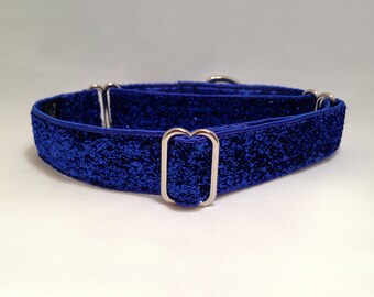 1 inch Martingale Collar, Metallic Royal Blue Glitter Ribbon Martingale Collar, Greyhound Whippet Sighthound Martingale Collar