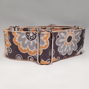 2 inch Martingale Collar, Gray Yellow Floral Fabric Martingale Collar, Greyhound Martingale Collar, Dog Martingale Collar