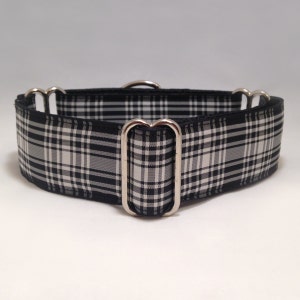 Collar Martingale de 1,5 pulgadas, collar Martingale con cinta de grogrén a cuadros escoceses clásicos en blanco y negro, collar Martingale para perros galgos
